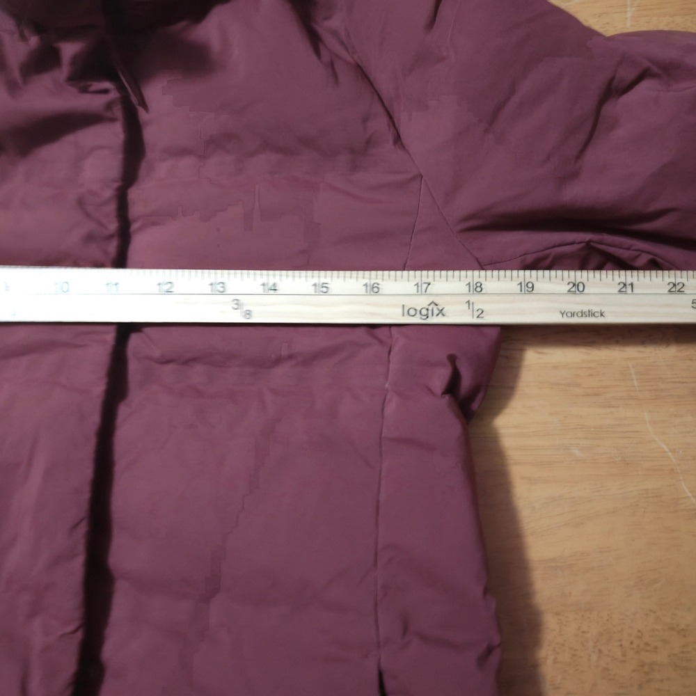 Uniqlo Seamless Down Parka Burgundy Wine Puffer Coat Hooded Jacket Womens Medium - Picture 5 of 6